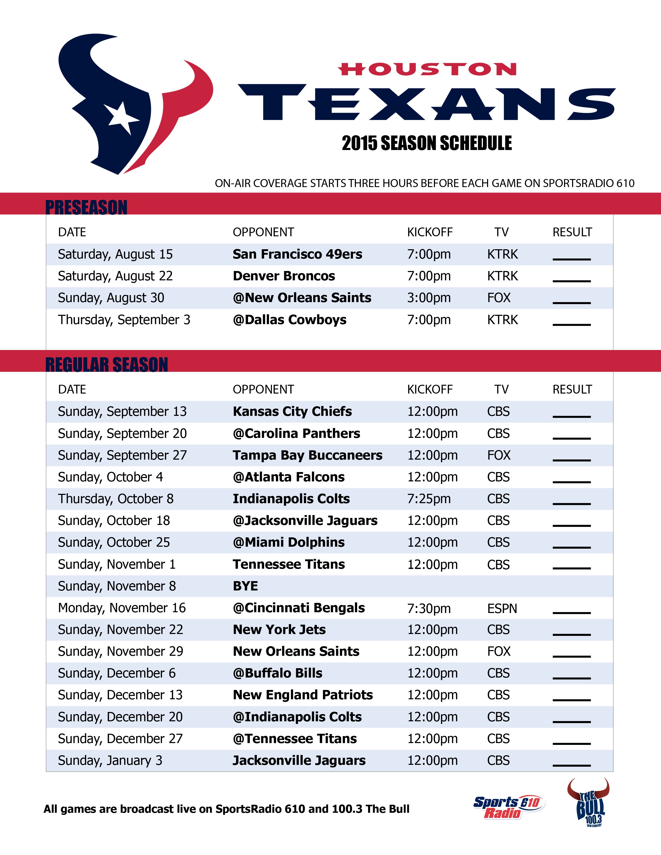 2023 Houston Texans Schedule