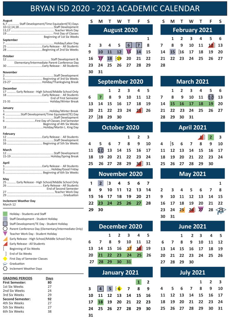 Bryan School Board Adopts Calendar For 2020-2021 School Year - WTAW