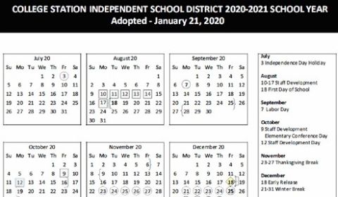 College Station School Board Adopts A 2020-2021 School Year Calendar