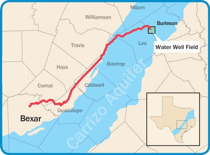 Map of Vista Ridge water pipeline from http://www.saws.org/your_water/waterresources/projects/vistaridge/