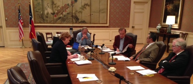 Bob Albritton at the head of the table during the Texas A&M System Board of Regents meeting March 9, 2015.