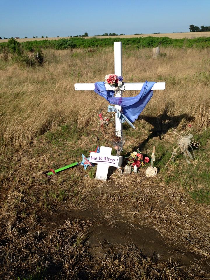 A memorial across the street from the former fertilizer plant.