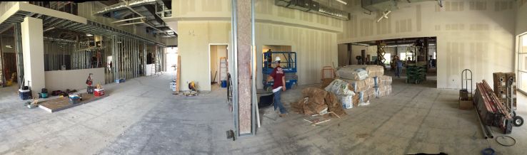 Panoramic view of the remodeling of the Student Center at the Blinn College Bryan campus.
