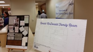 Plans and interior treatments on display for the Ronald McDonald House Family Room, under construction now at Saint Joseph Regional Medical Center. 