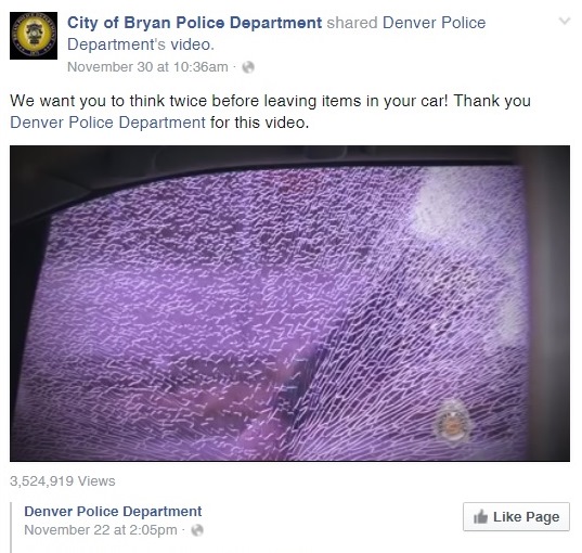 Screen shot from the Bryan police Facebook page of the Denver police video.