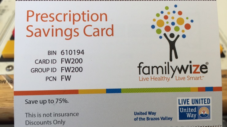 Photo of the prescription savings card that is available at the United Way of the Brazos Valley office.