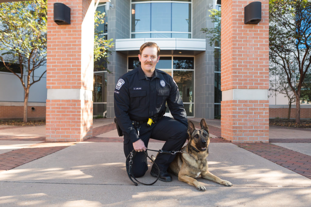 Photo of Chase LeBlanc and K9 Blitz courtesy of BPD.