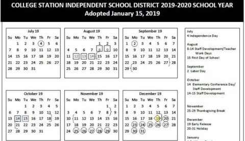 College Station School Board Approves 2019-2020 Calendar - WTAW | 1620AM & 94.5FM