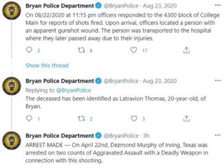 Screen shot from the Bryan police department's Twitter account.