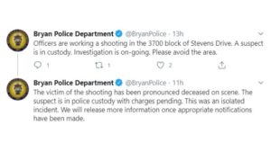 Screen shot from the Bryan police Twitter account.