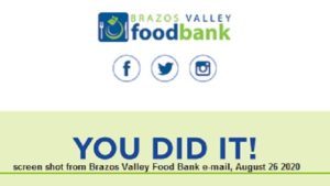 Screen shot from a Brazos Valley Food Bank e-mail.