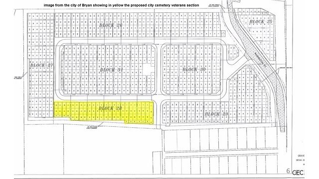 Image from the city of Bryan showing the proposed location of the city cemetery veterans burial area.