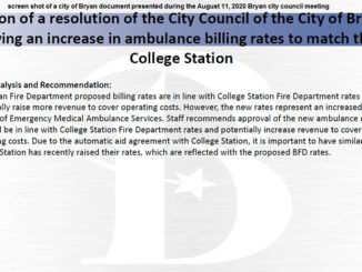 Screen shot from presentation materials during the August 11, 2020 Bryan city council meeting.