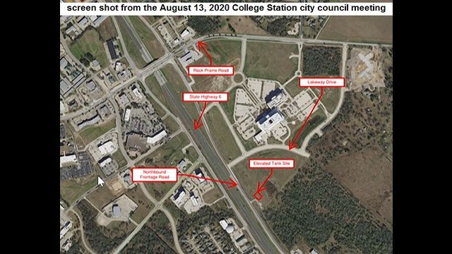 Image from the city of College Station showing the location of the city's new water tower.