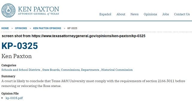 Screen shot from the Texas attorney general's website.