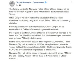 Screen shot from the city of Navasota's Facebook page.