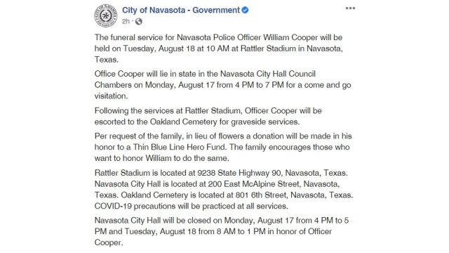 Screen shot from the city of Navasota's Facebook page.