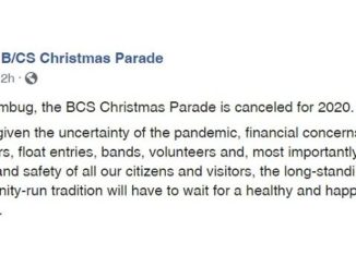 Screen shot from the B/CS Christmas Parade Facebook page, September 22 2020.