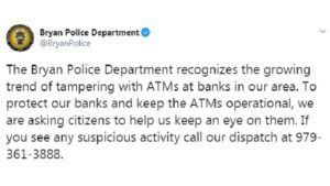 Screen shot from the Bryan police department's Twitter account, September 10 2020.
