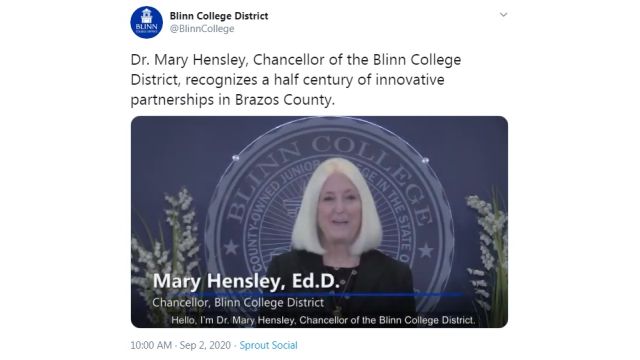 Screen shot from the Blinn College Twitter page.