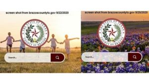 Screen shots from the home page of brazoscountytx.gov on (L) 9/22/20 and (R) 9/25/20.