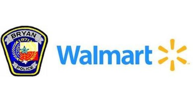 Screen shots of Bryan police department patch and Walmart logo.