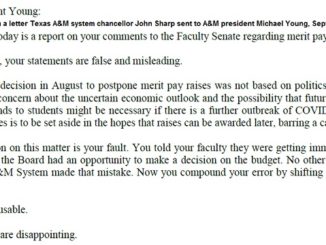 Screen shot from a letter Texas A&M system chancellor John Sharp sent to Texas A&M president Michael Young dated September 18, 2020.