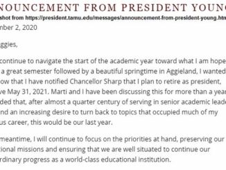 Screen shot from https://president.tamu.edu/messages/announcement-from-president-young.html