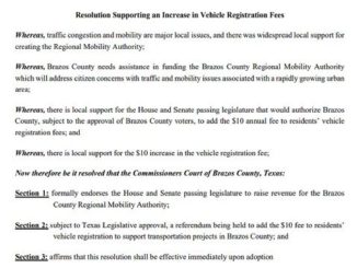 Screen shot from the resolution passed during the October 6, 2020 Brazos County commission meeting.