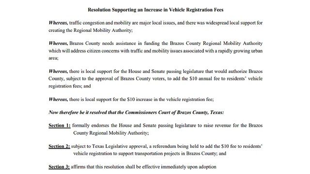 Screen shot from the resolution passed during the October 6, 2020 Brazos County commission meeting.