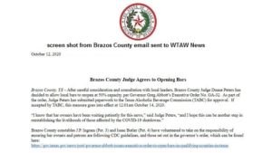 Screen shot of Brazos County e-mail sent to WTAW News, October 12 2020.