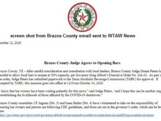 Screen shot of Brazos County e-mail sent to WTAW News, October 12 2020.