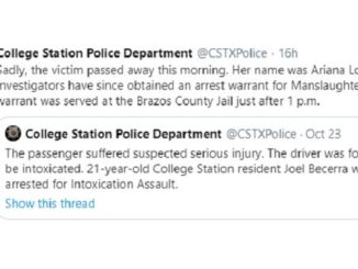 Screen shot from the College Station police department's Twitter account.