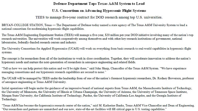 Screen shot showing part of a news release issued by the Texas A&M system on October 26, 2020.