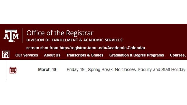 Texas A&M's Spring Semester Schedule Includes One Day For Spring Break - WTAW  1620AM & 94.5FM