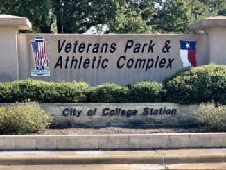 College Station's Veterans Park Harvey Road entrance sign, October 6 2020.