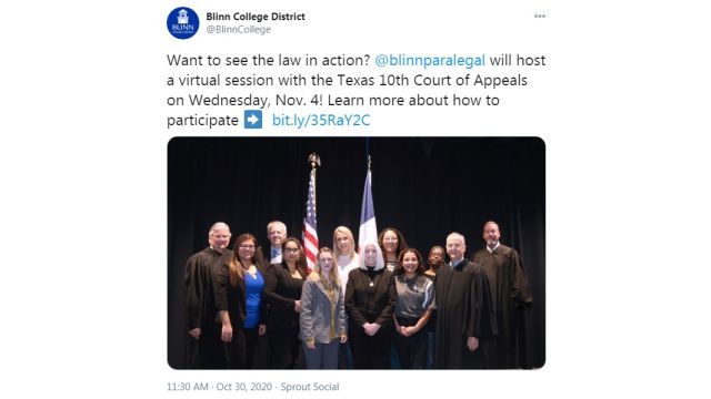 Screen shot from the Blinn College Twitter account.