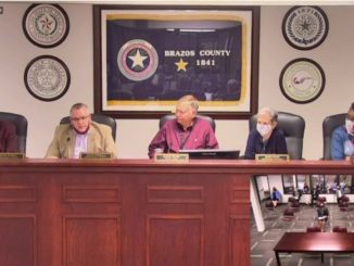 Screen shot from the video feed of the November 10, 2020 Brazos County commission meeting (L-R) Steve Aldrich, Chuck Konderla, Duane Peters, Nancy Berry, and Irma Cauley.