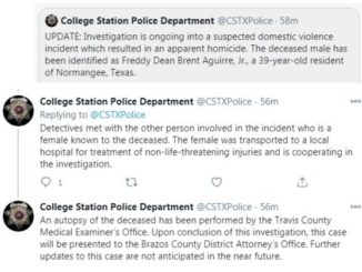Screen shots from the College Station police department Twitter account.