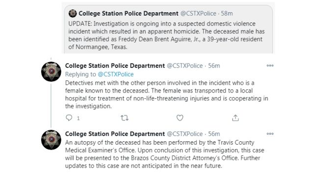 Screen shots from the College Station police department Twitter account.