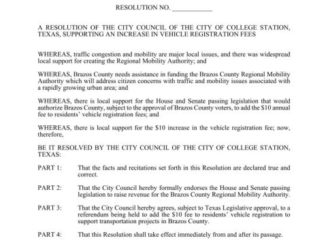 Screen shot of RMA resolution adopted at the November 23, 2020 College Station city council meeting.