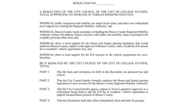 Screen shot of RMA resolution adopted at the November 23, 2020 College Station city council meeting.