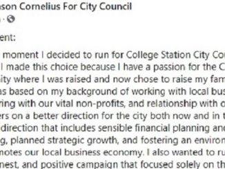 Screen shot of the top of a post from the Facebook page "Jason Cornelius For City Council".