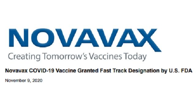 Screen shot from Novavax news release, November 9 2020.