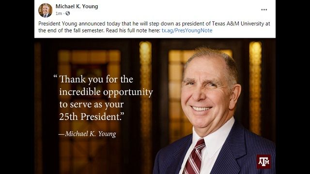 Screen shot from the Texas A&M Facebook page.