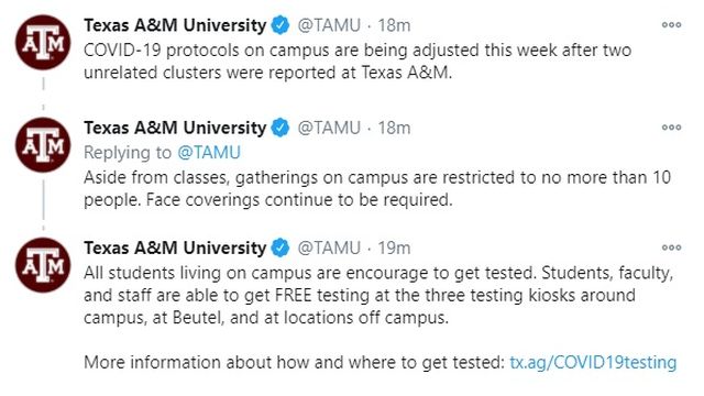 Screen shots from Texas A&M's Twitter account.