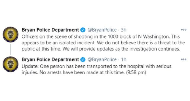 Screen shots from the Bryan police department's Twitter account.