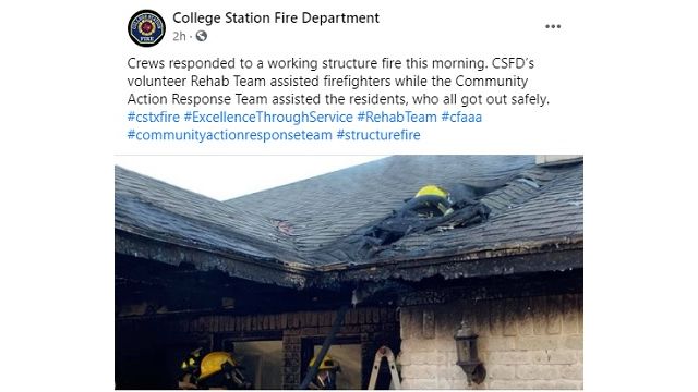 Screen shot from the College Station fire department's Facebook page.