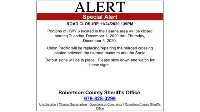 Screen shot from a Robertson County sheriff's office text message.