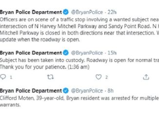 Screen shots from the Bryan police department's Twitter account.